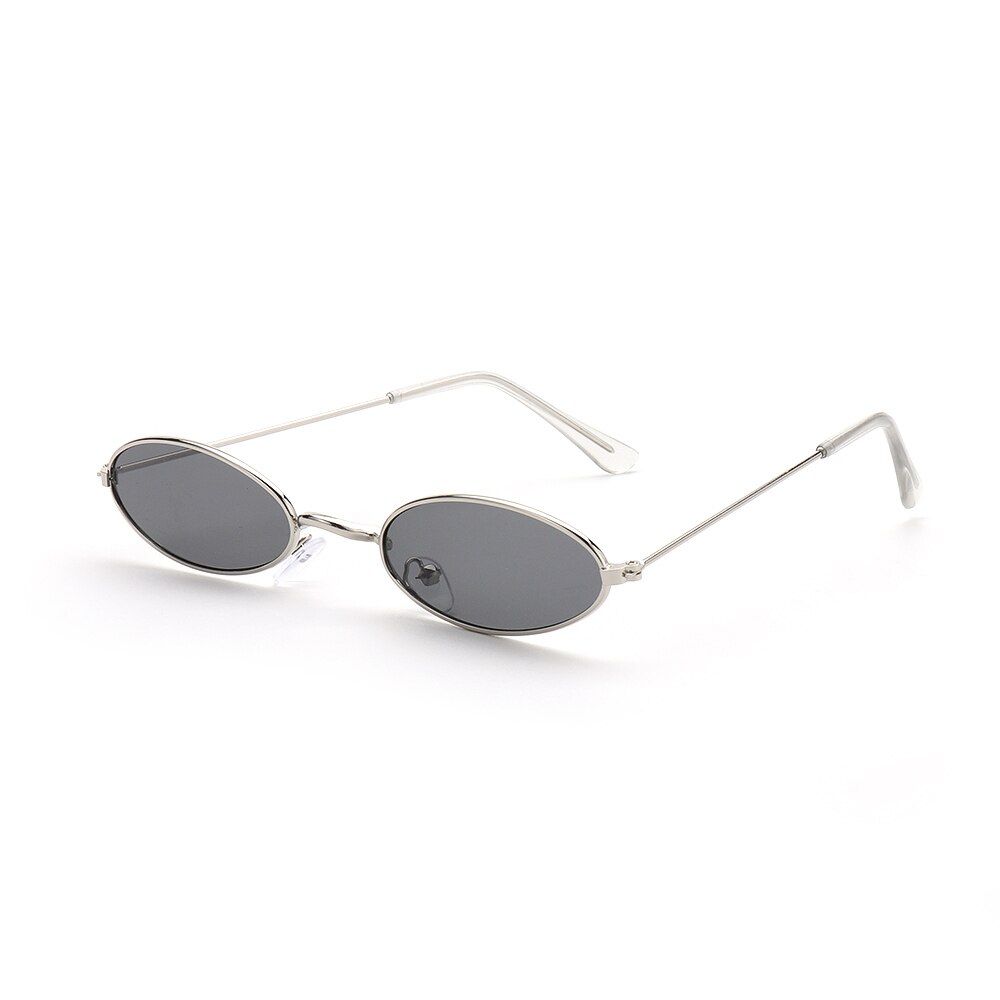 Silver GrayRetro Small Oval Sunglasses For Women Vintage Brand Shades Black Red Metal Color Sun Glasses Female Fashion Designer Sunglasses