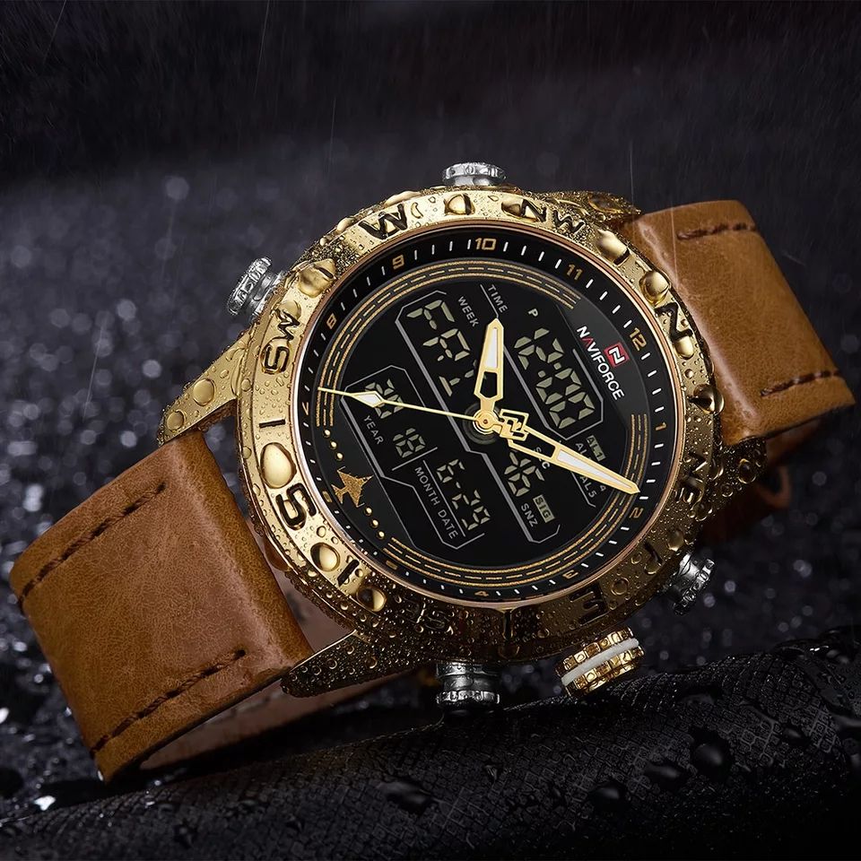 NAVIFORCE NF9144 Water Resistant LED Dual Display Watch Chronograph Digital Watch