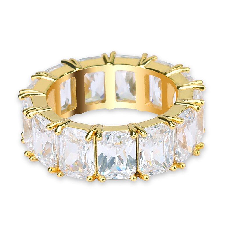 TOPGRILLZ 1 Row Solitaire Tennis Men's Ring Copper Charm Baguette Cubic Zircon Iced Ring Fashion Hip Hop Jewelry For Gifts
