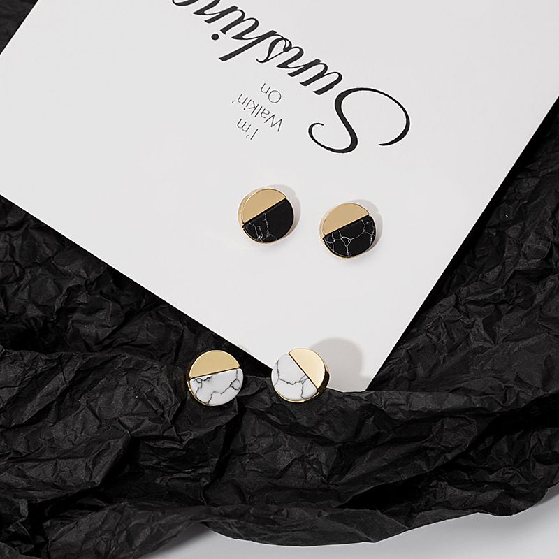 Creative Round Semicircle Turquoise Marble Texture Stud Earrings Creative Mini Simple Small Earrings for gilrs for women low price