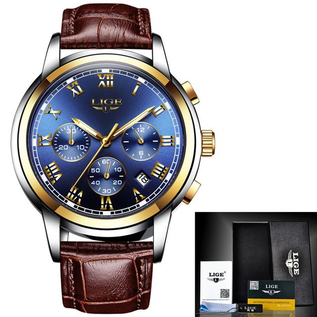 【BestGO】New Watches Men Luxury Brand LIGE Chronograph Men Sports Watchesproof Full Steel Quartz Men