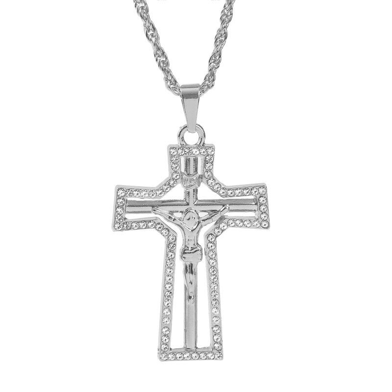 Creative Design Classic Gold Silver Color Rhinestone Cross Necklaces Pendants Women Men Hip Hop Jewelry Statement Chain Necklace