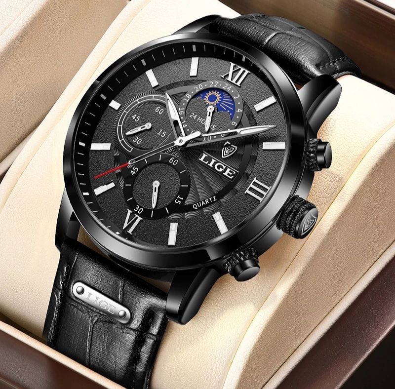 LIGE Men Watches 2023 New Fashion Leather Waterproof Luminous Top Brand Luxury Mens Quartz Wristwatch Men Relogio Masculino+box