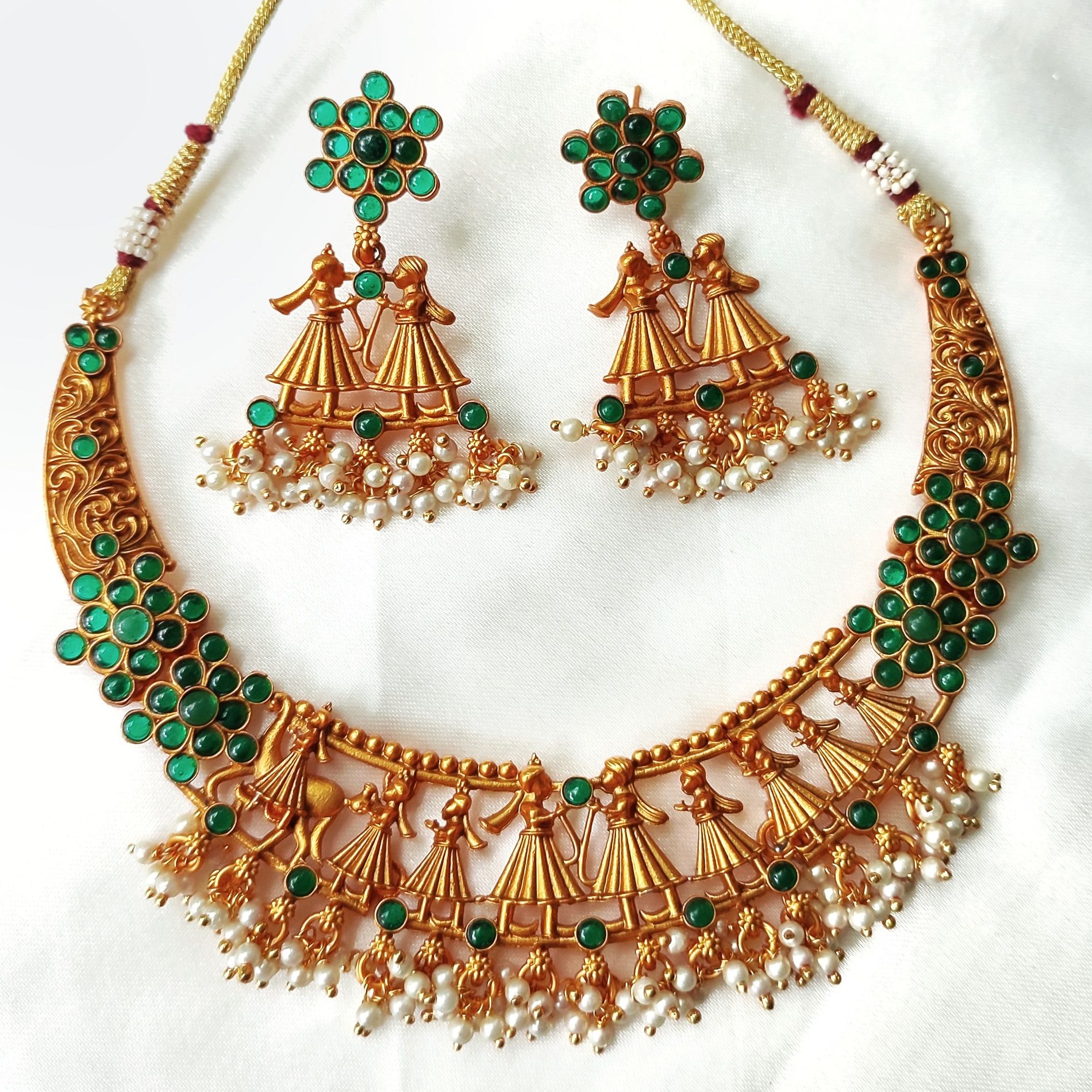 Indian Bollywood Joypuri Meenakari Kundan Stone Wedding Faux Pearl Earrings Jewellery Set
