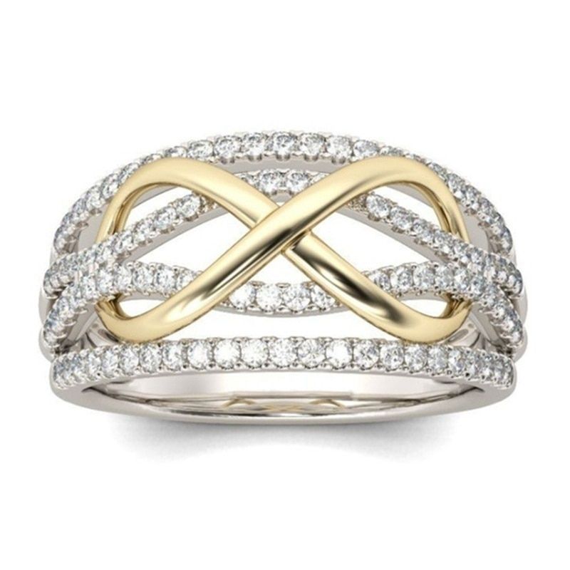 Creative Golden Infinity Love Design Heart Zircon Ring for Women Fashion Exquisite Wedding Engagement Party Jewelry