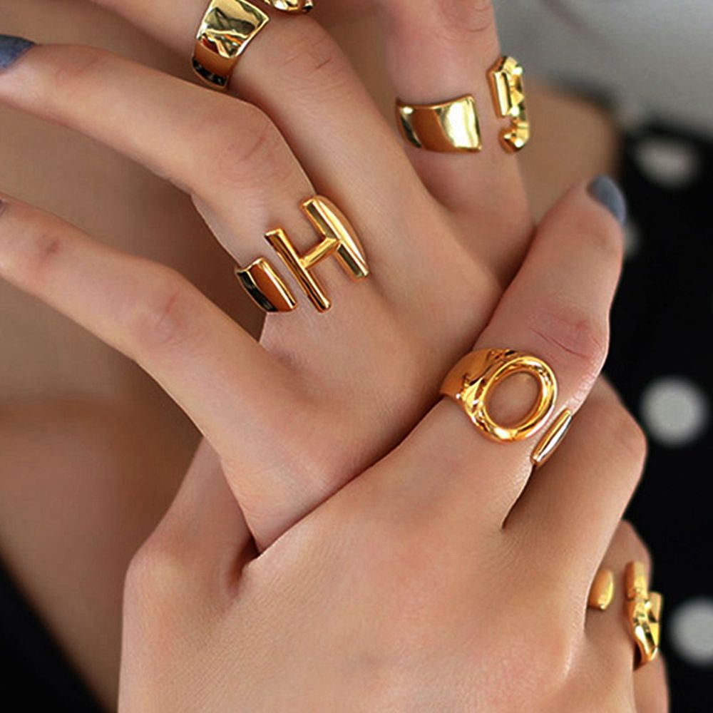1 pc New Adjustable Lady's Golden A-Z Letter Ring Fashion Silver Rose Gold Initial Rings For Women Christmas Gift