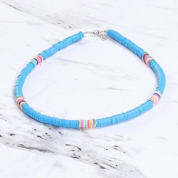 G.YCX 6mm Beach Heishi Beads Collar Necklaces Rainbow Striped Polymer Clay Strand Surfer Necklace Choker For Women Girl