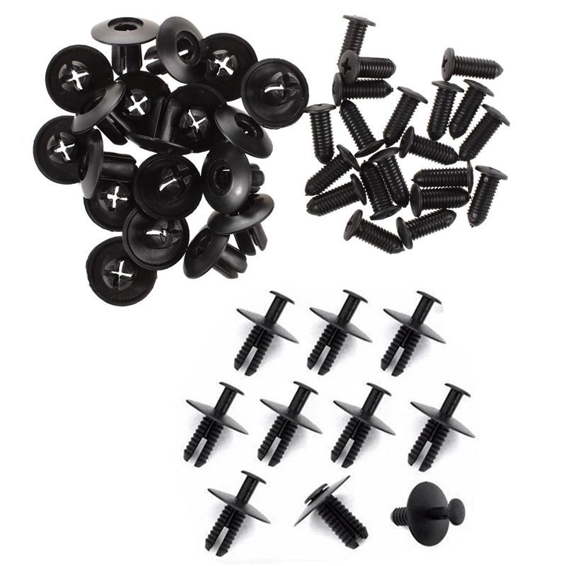 40pcs Hole Push in Expanding Screw Panel Clips Plastic Rivet Black - 20 Pcs 8mm & 20pcs 6mm