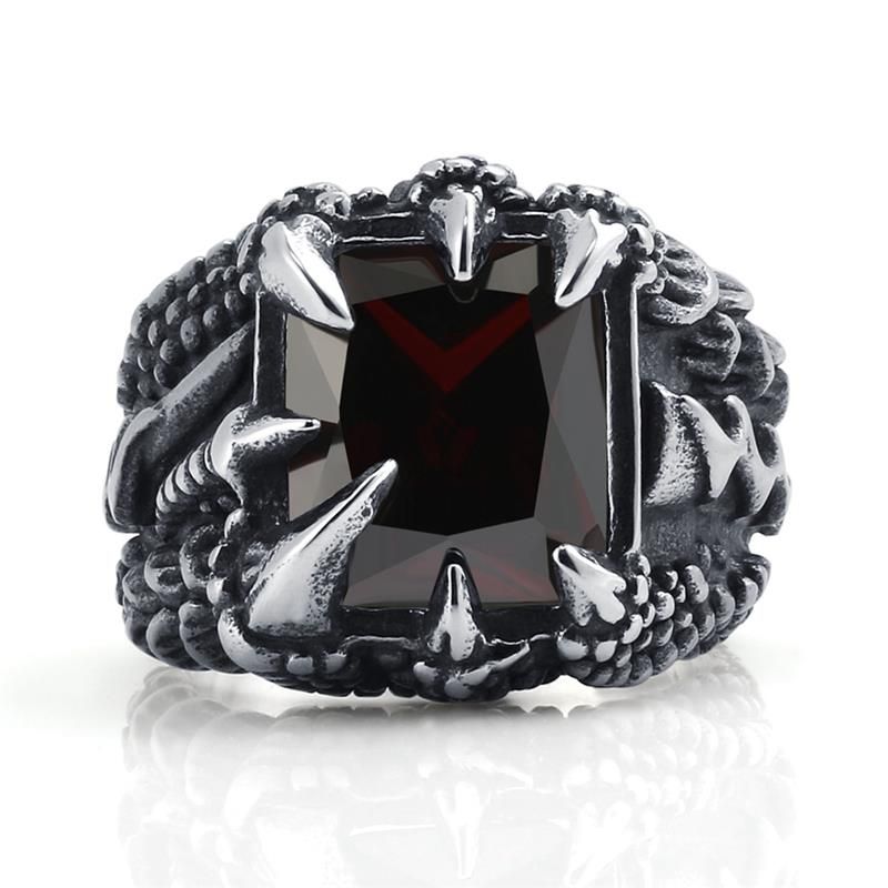 Vintage Stainless Steel Ring Men Punk Dragon Claw Crystal Cubic Zirconia Finger Ring 2020  Hot Trendy Male Jewelry Party Gift