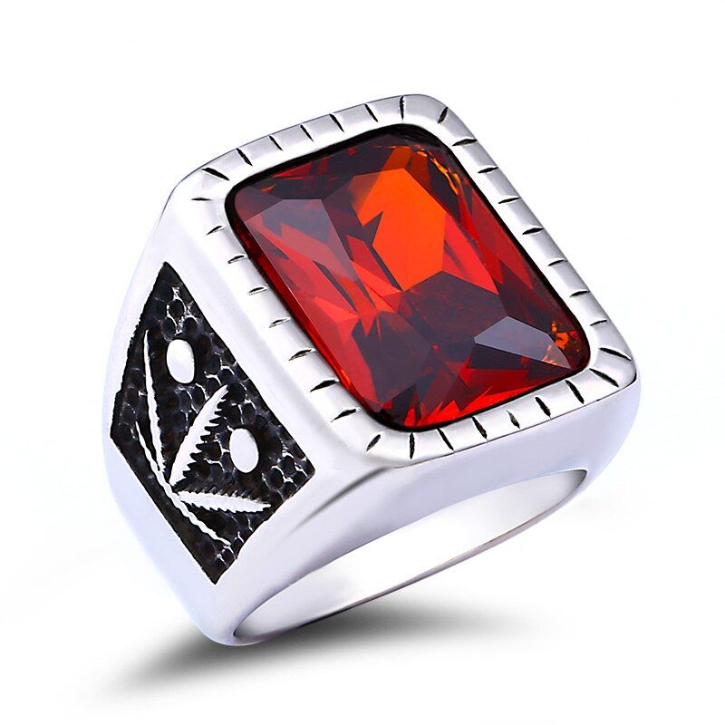 BEIER Vintage Red Zircon Stone Black Finger Rings For Men Male Fashion Stainless Steel jewelry Anel Charm Gift BR8-698