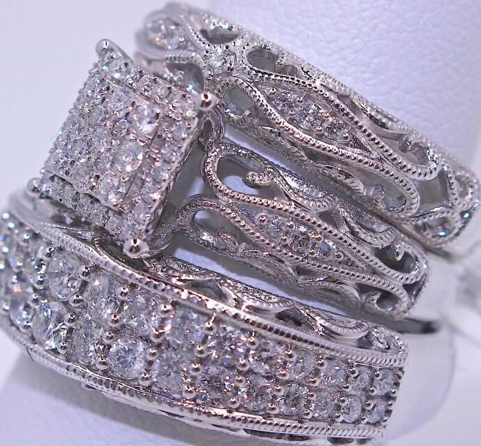 3 pcs/set Fashion Colorful Zircon Inlaid Hollow Metal Ring For Women Accessories Jewelry Party Wedding Gift