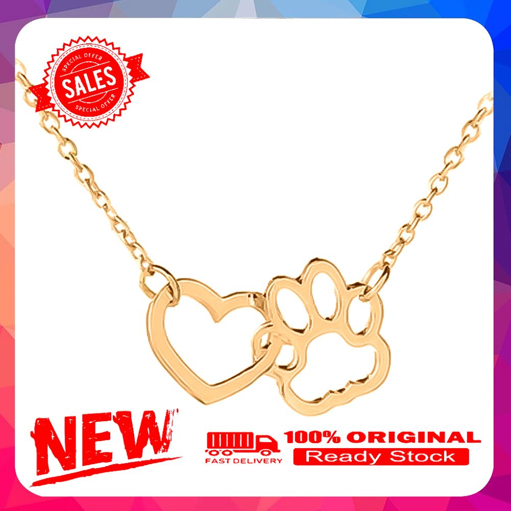 Women Hollow Heart Pet Footprint Pendant Chain Necklace Clavicle Jewelry Gift