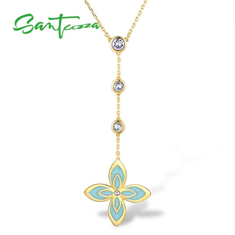 SANTUZZA Flower Necklace For Woman Elegant Multi-Color Flower Sparkling Crystal Necklace Party Fashion Jewelry HANDMADE Enamel