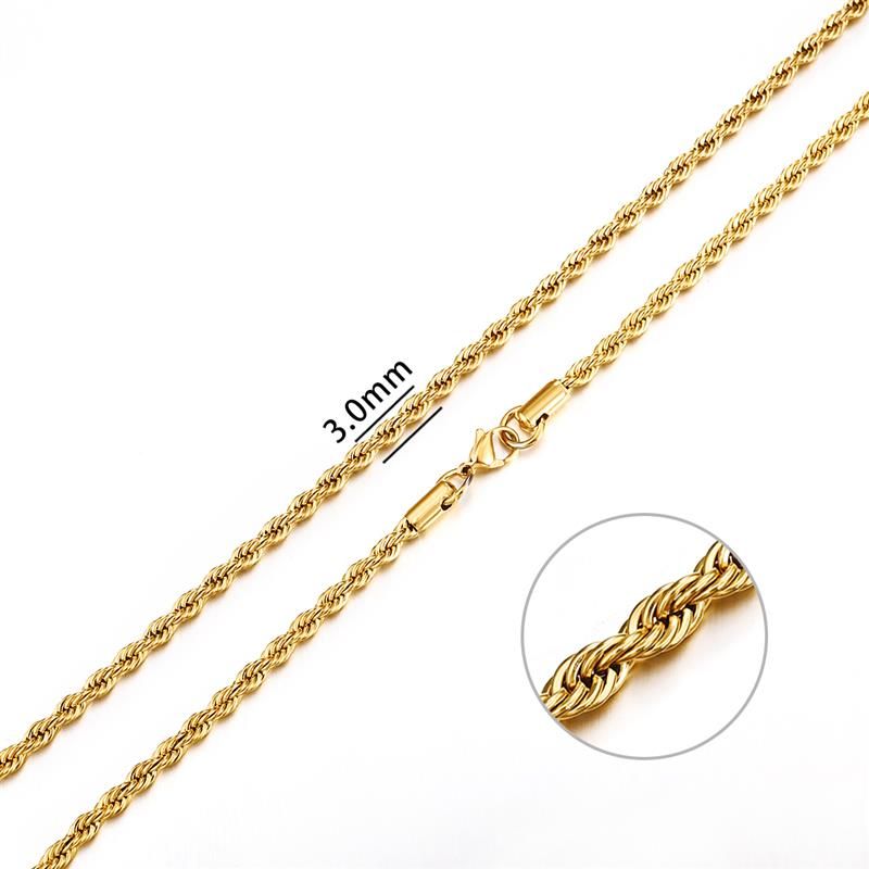 Jiayiqi 2mm-7mm Rope Chain Necklace Stainless Steel Never Fade Waterproof Choker Men Women Jewelry Gold Silver Color Chains Gift