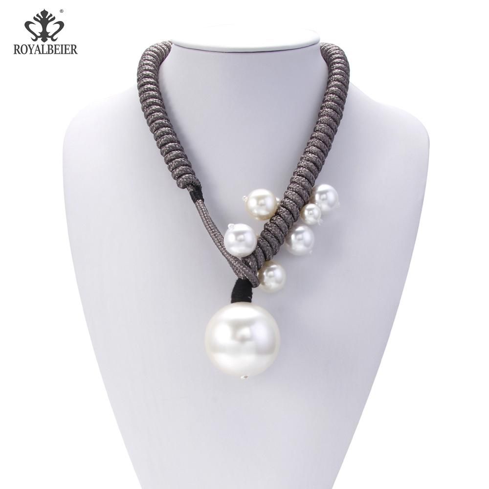 ROYALBEIER Multilayer Crystal Pendant Necklace on the Neck Handmade Silk Rope Chunky Necklace Fashion Female Statement Jewelry