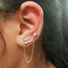 1Pc en Tone Shiny Rhinestone Heart Double Ear Stud Chain Linked Earrings