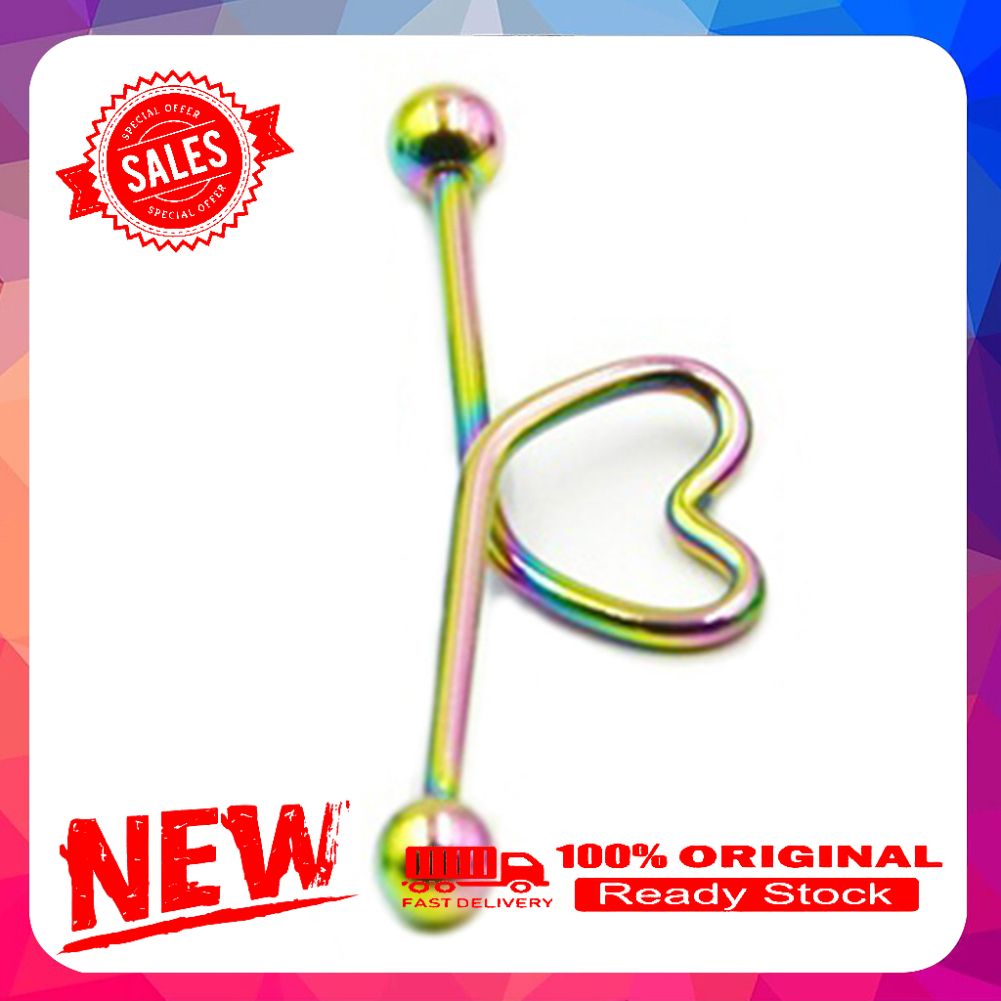 1Pc Unisex Stainless Steel Heart Shaped Cartilage Piercing Industrial Barbell