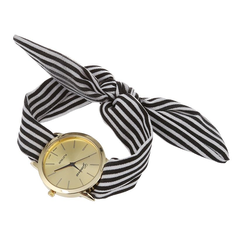 Women's Dots Scarf Band Wrist Watch Black Stripe