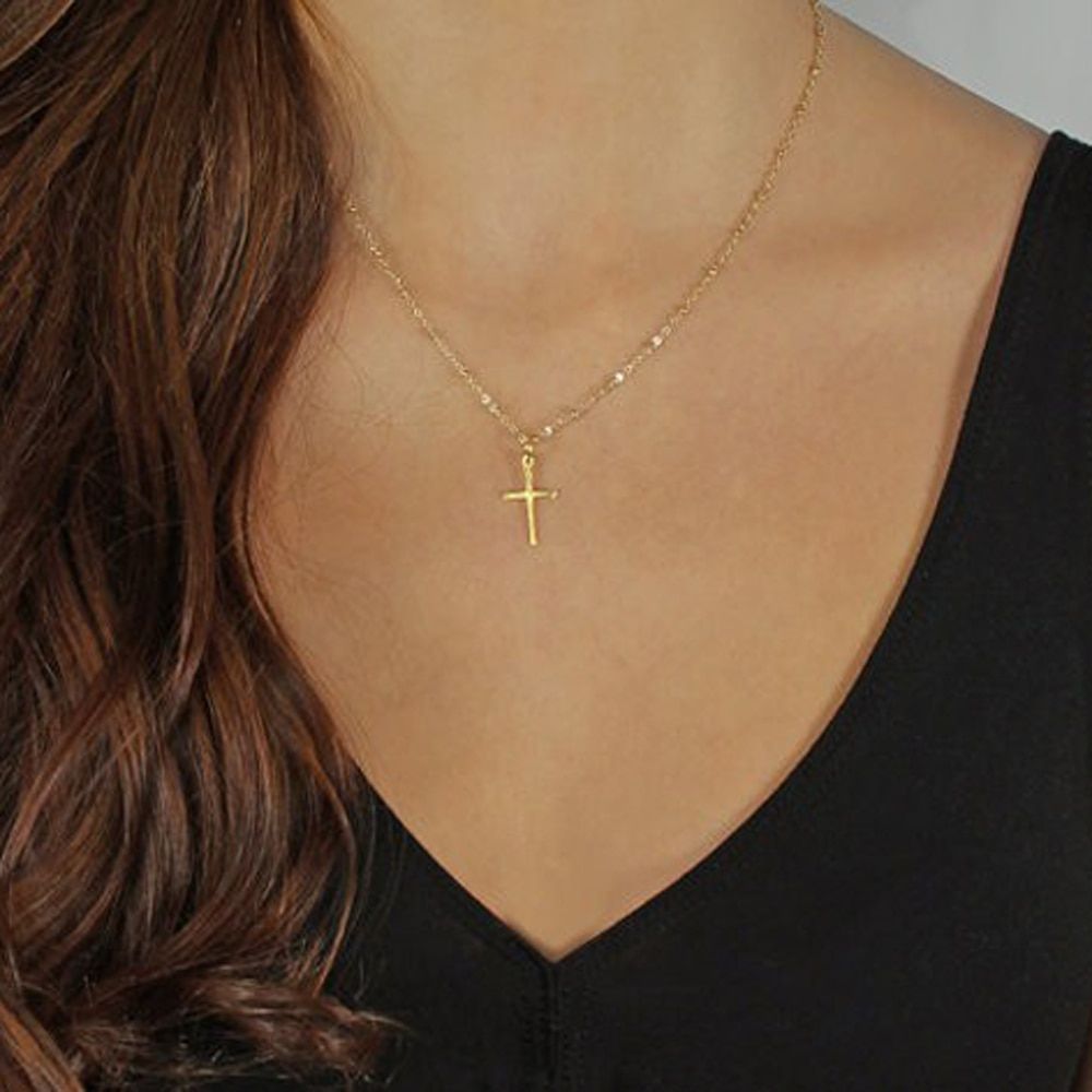 Gold Chain Cross Necklace Small Gold Cross Religious Jewelry L118