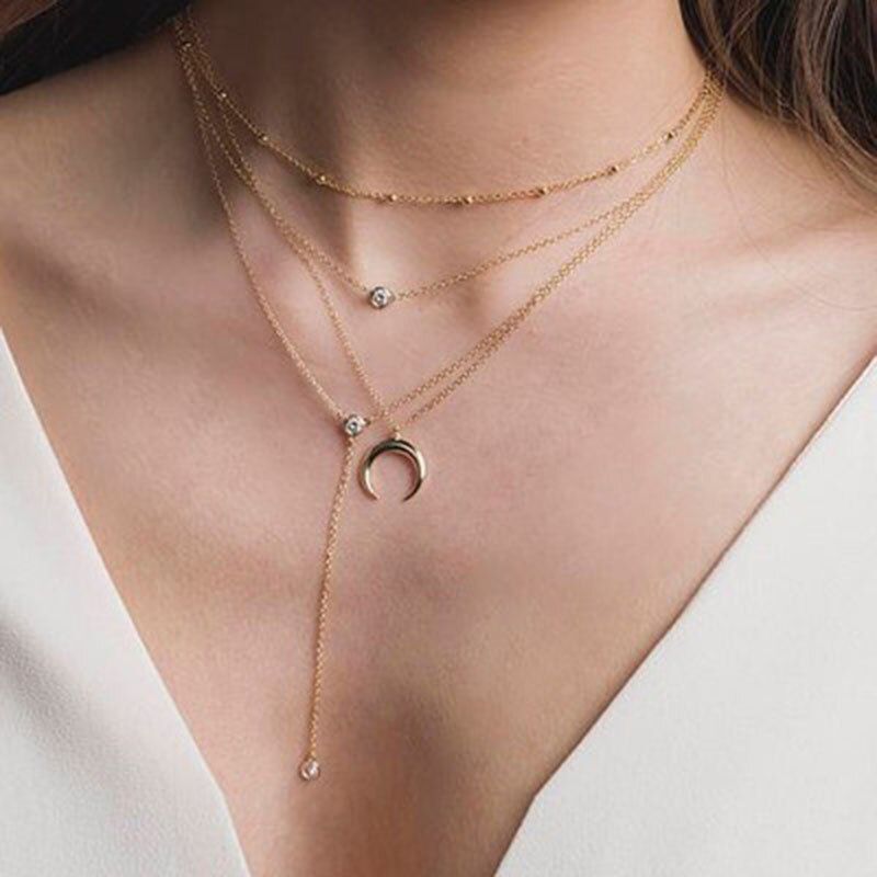 Fashion Multi layer Pendant Necklaces For Women Bohemian Necklaces Golden Geometric Charm Chains Long Necklace Jewelry Wholesale