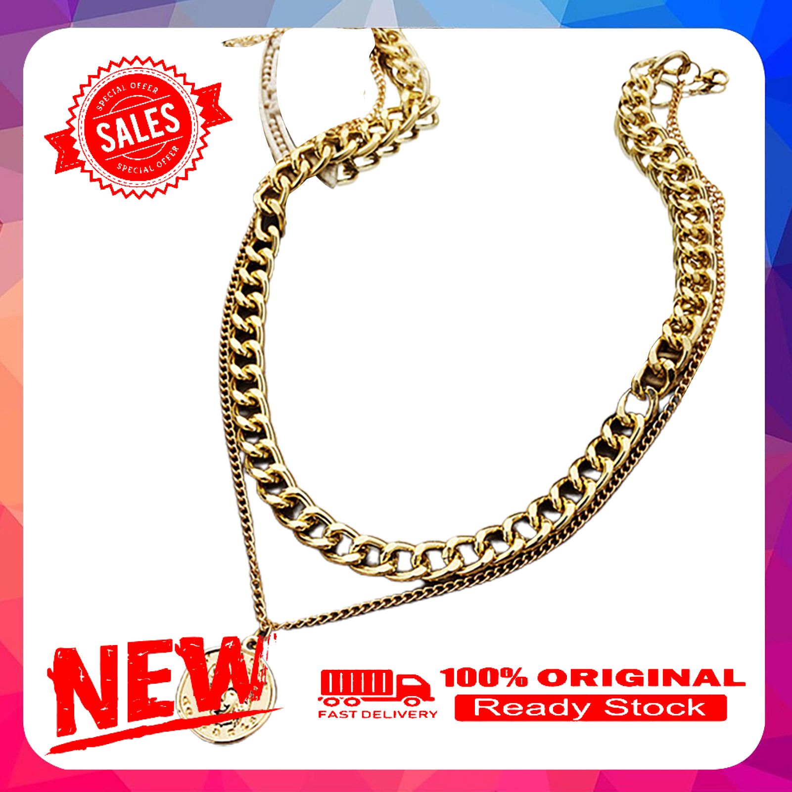 Women Necklaces Coin Wear-resistant Alloy Multi-layer Coin Chain for Club