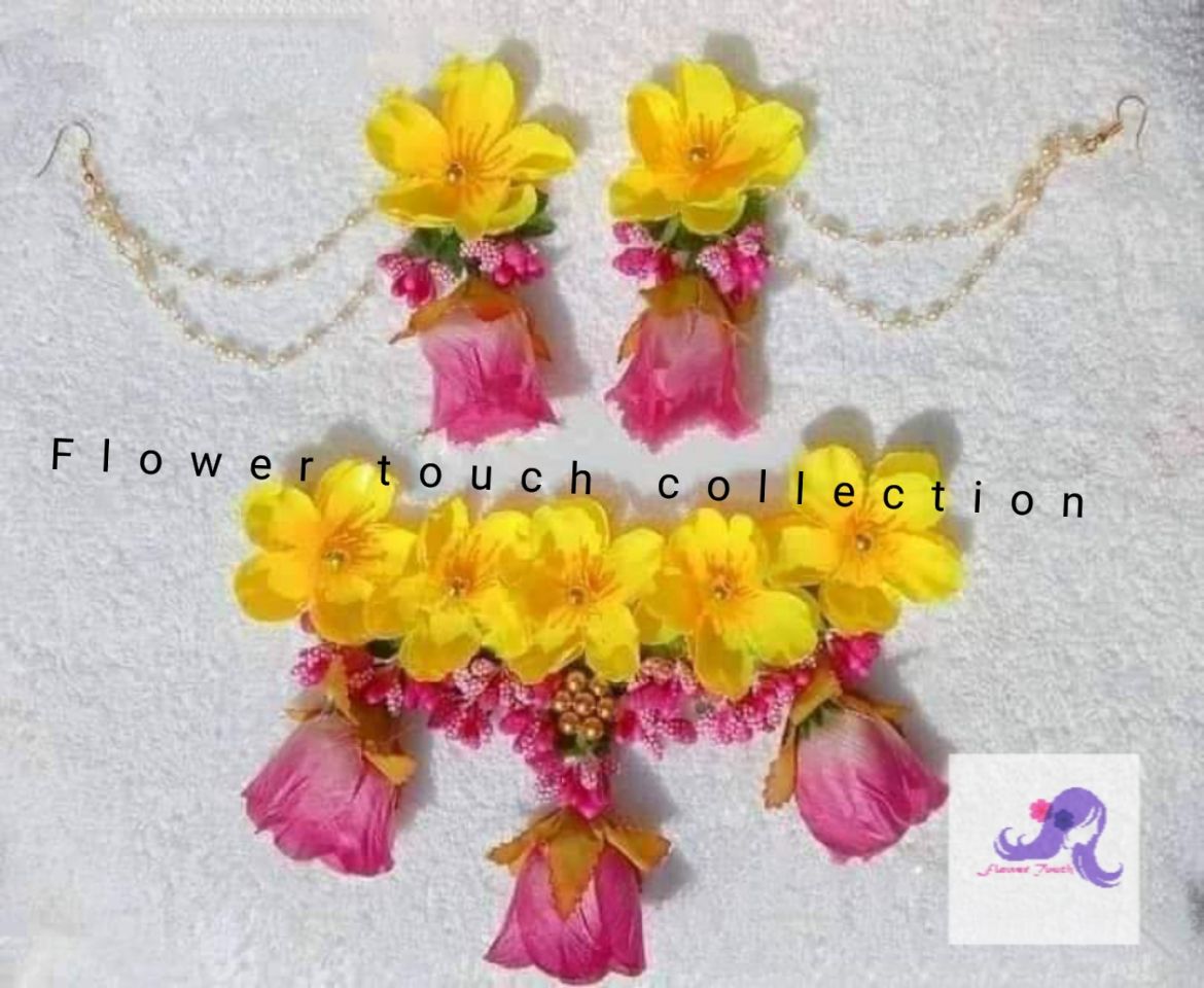 Artificial flower  multicolour gaye holud juwelry set for girls and womens