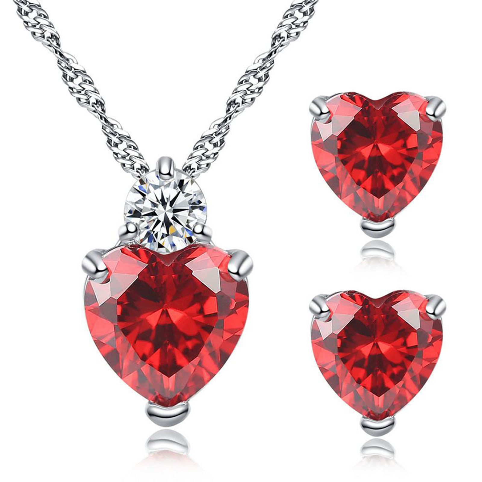 1 Set Bridal Necklace Earrings Heart Pendant Rhinestones Sweet Sparkling Long Lasting Jewelry Set for Wedding