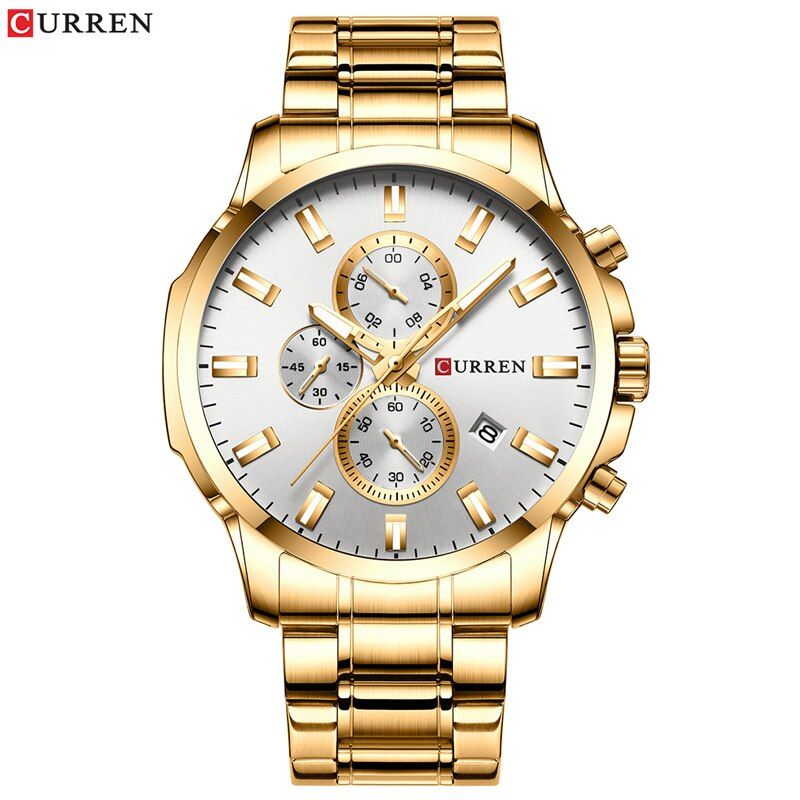 【BestGO】CURREN Fashion Watches Men Coffee Clock Men Quartz Wristwatch Stainless Steel Band Chronograph Watch Male Masculino