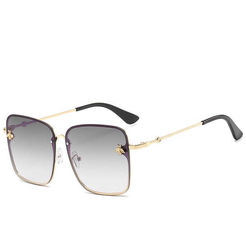 GoldFemale Sunglasses Bee Square Metal Plastic Black Frame Fashion Luxury Brand Designer Women Shades UV400 Protection 8950