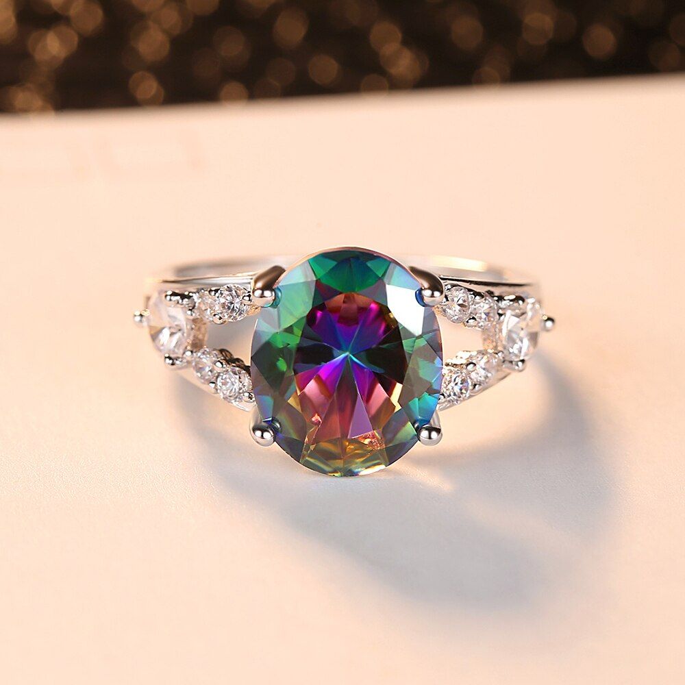 Glamour Lady Ring Rainbow Zircon Round Fashion Creative Closed Metal Ring Colorful Decoration Set Party Wedding Jewelry Gift