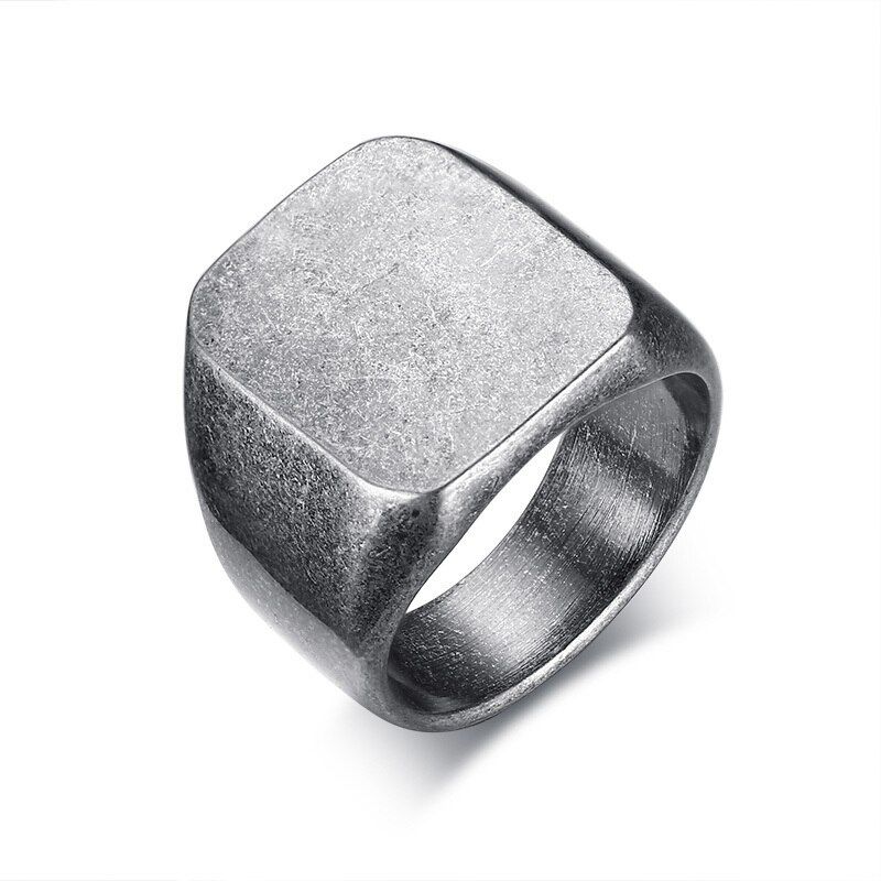 Oxidized Tone Square Plain Signet Ring for Men Jewelry Rustic Flat Top Hallmarked Pinky Band Male Jewellery Anel Aneis