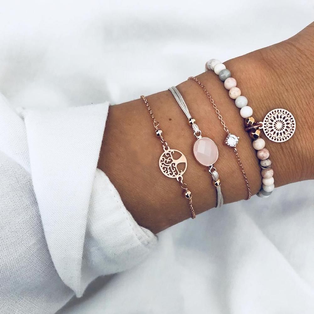 WUKALO Bohemian Bracelets & Bangles Set Vintage Gold Color Boho Charm Shell Pearl Star Bracelet For Women