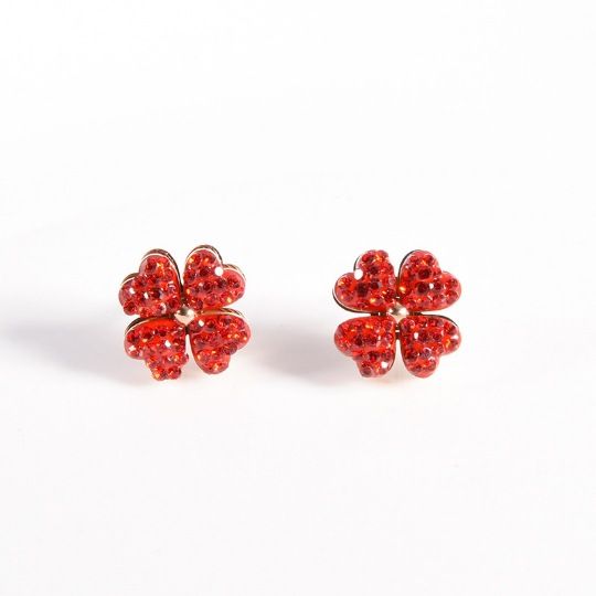Good Luck Comes Rotating Zircon Ear Studs Clover Rotating Ear Studs Red Women's Simple Earrings Sterling Silver Needle Manufacturer
