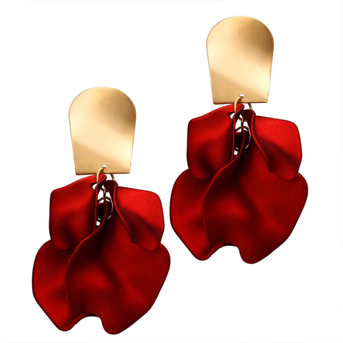 1 Pairs Of Earrings Alloy Retro Style Creative ple Red Petal-shape Earrings color:red