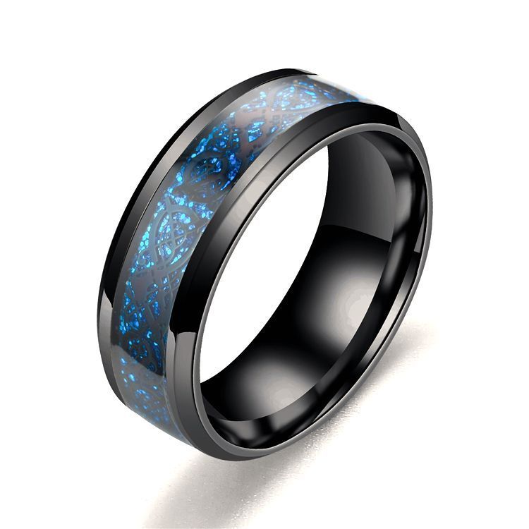 Man Ring Red Green Carbon Fiber Black Dragon Inlay Comfort Fit Stainless steel Rings for Men Wedding Band Ring(null)