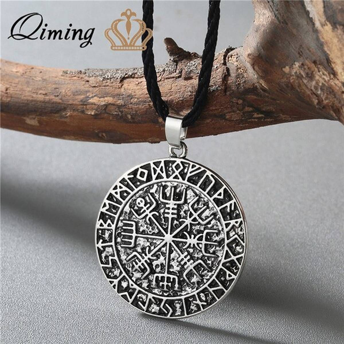 QIMING Viking Jewelry Antique fashion Vegvisir Charm Necklace Chokers Pendant Runic necklace Viking Compass pendant Man necklace