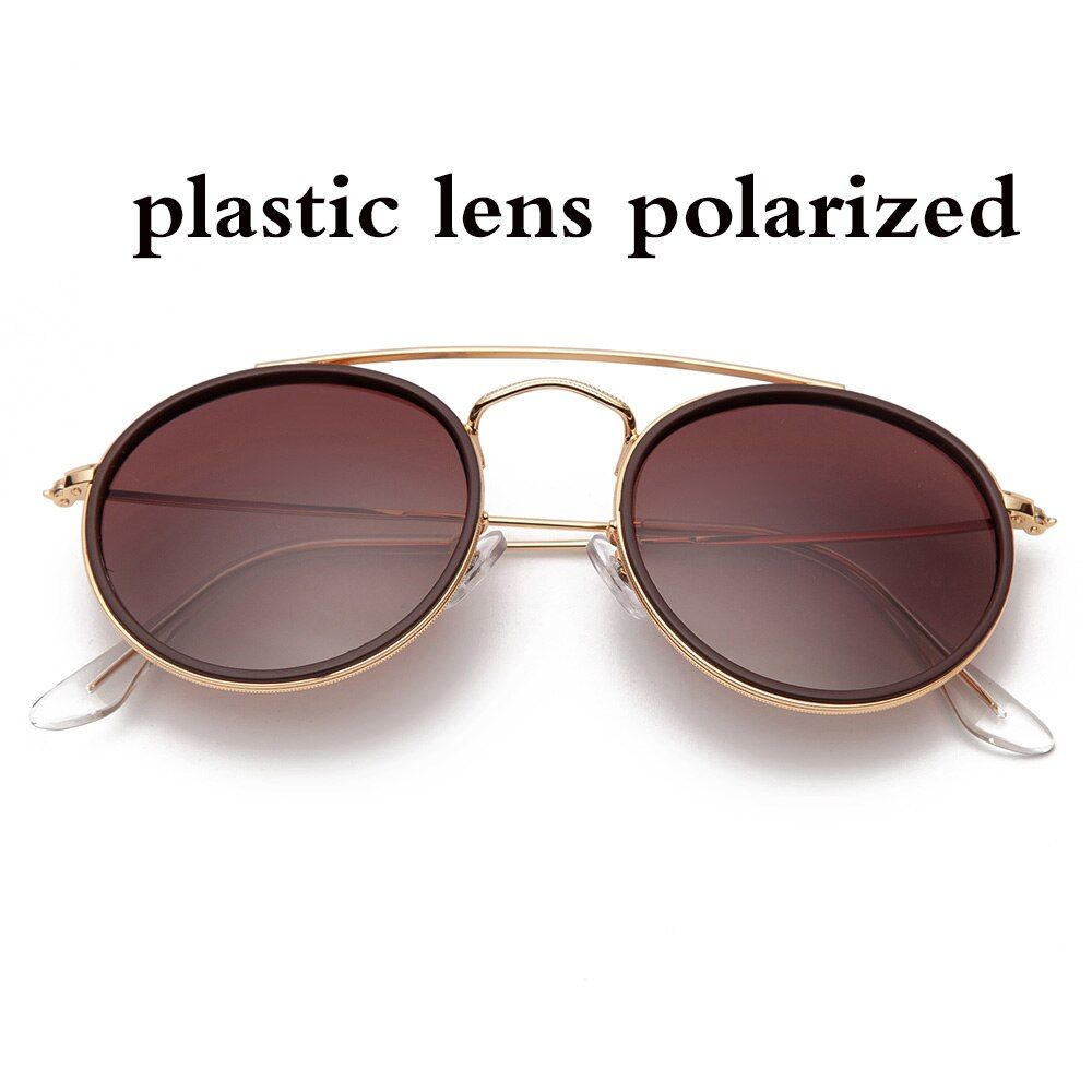 gradinet brown pvintage round double bridge sunglasses women men 51mm crystal glass mirrored and plastic polarized lens UV400