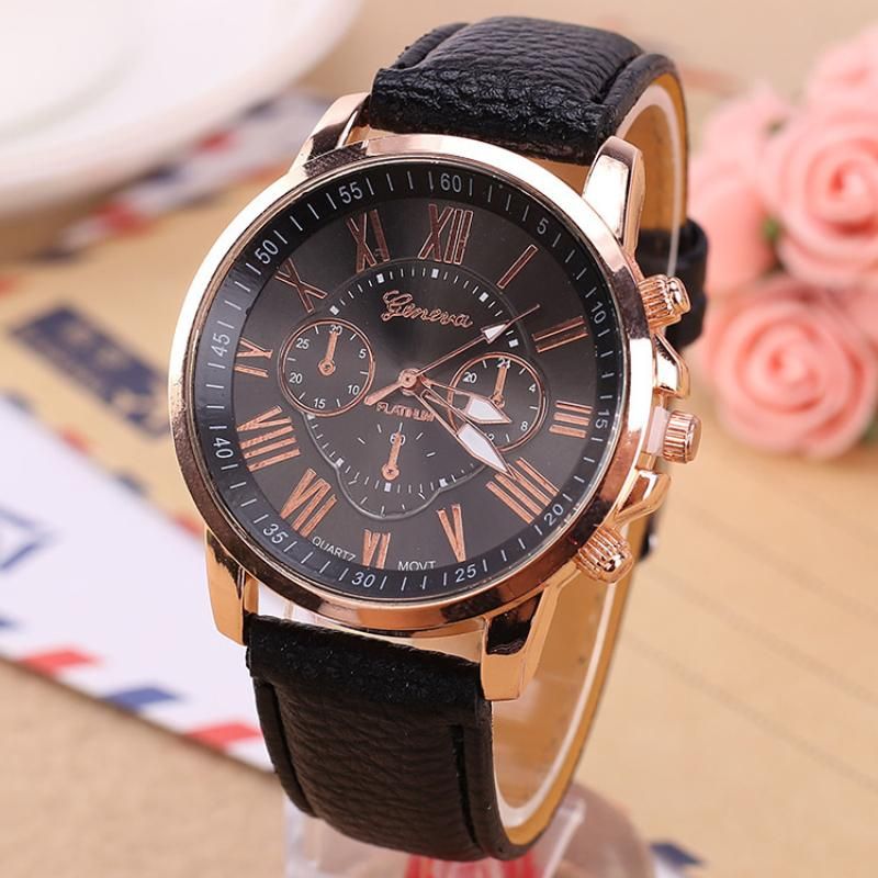 Geneva Fashion Woman Leather Quartz Watch