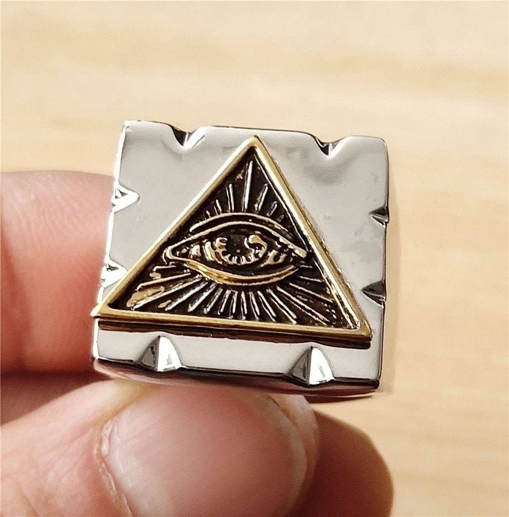 Fashion Jewelry Men Vintage Charm Mason Freemason Masonic Rings Punk Hip Hop Style Gold Color Ring For Mens Party Jewelry