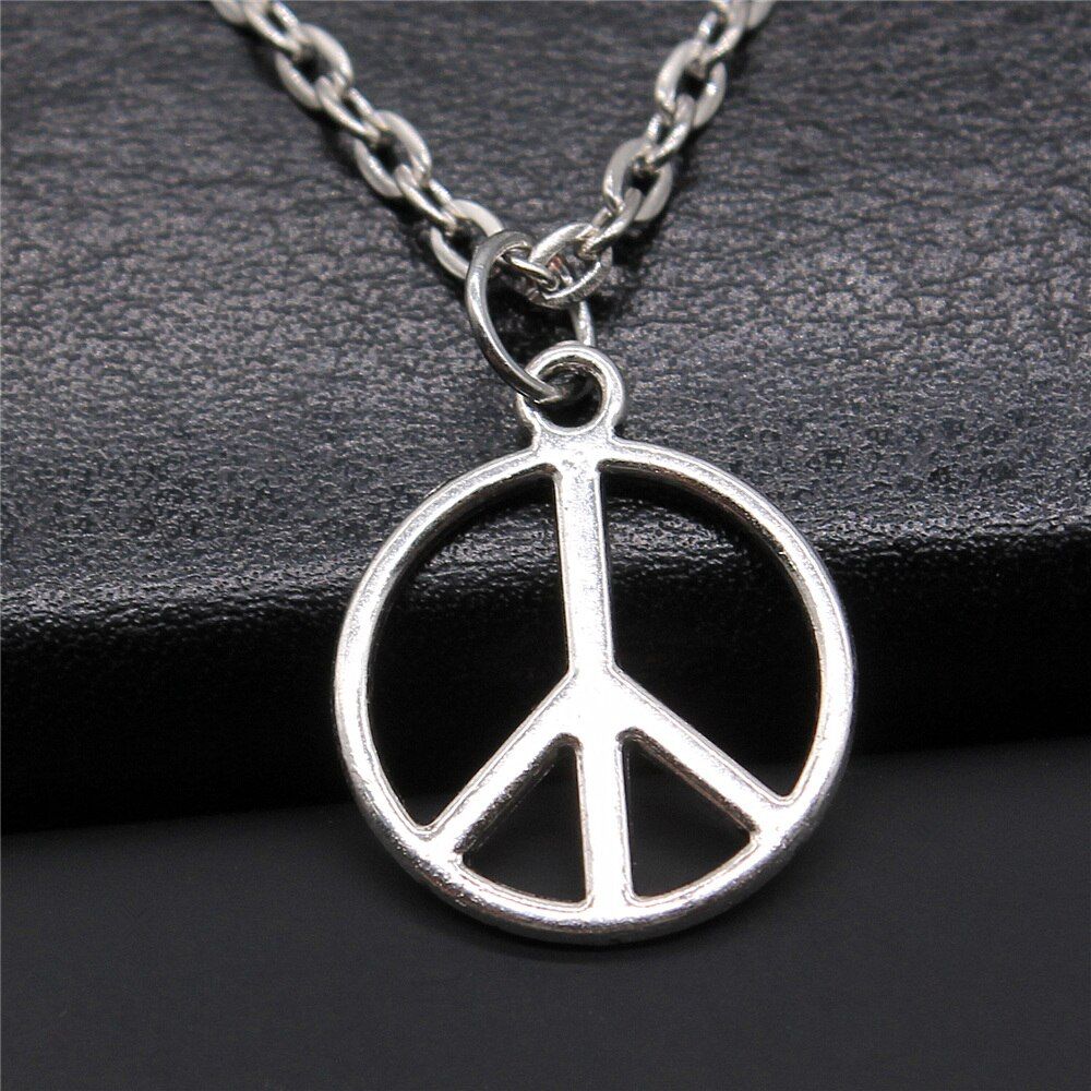 Vintage Antique Silver Color Antique Bronze Color Peace Sign Pendant Necklace Peace Symbol Jewelry Necklace Love Peace Jewelry