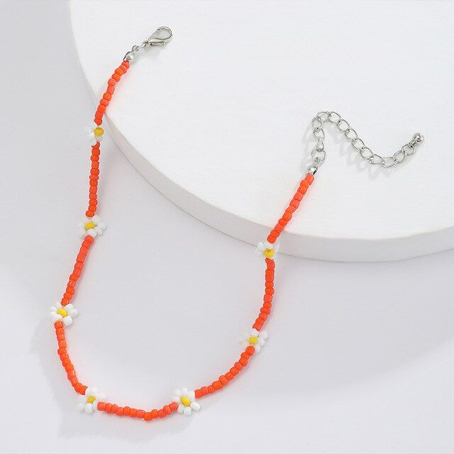 HangZhi Bohemia Colorful Daisy Geometric Round Beaded Clavicle Short Choker Necklaces for Women Summer Party Jewelry(null)