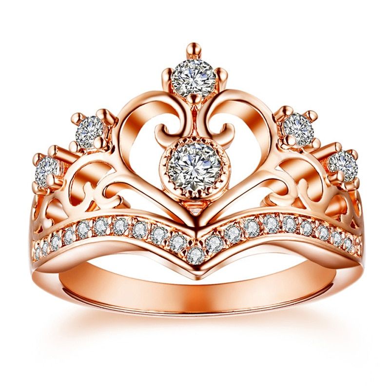 MDEAN Engagement Rings for Women Cute Crown AAA White Cubic Zirconia Elegant Rings Romantic Wedding Jewelry
