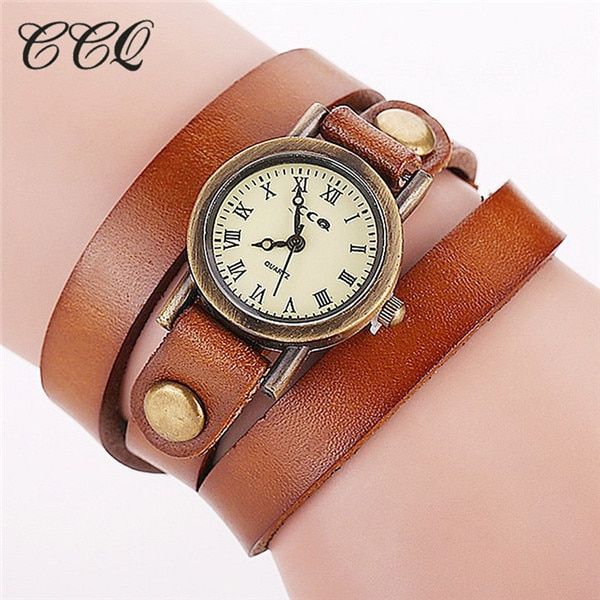 CCQ Brand Fashion Vintage Cow leather Bracelet Watches Casual Women Quartz Watch Relogio Feminino 754