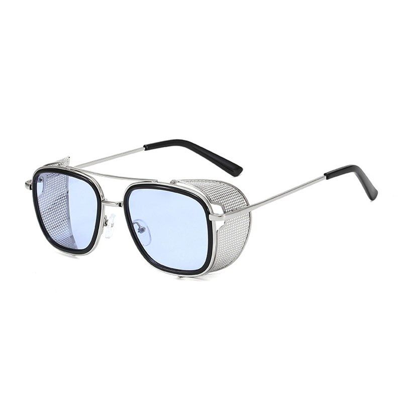 Clear BlueSHAUNA Fashion Metal Punk Sunglasses Women Vintage Square Steampunk Shades Men UV400