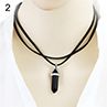 Women Double Layer Faux Leather Rope Hexagonal Prism Stone Pendant Neckle