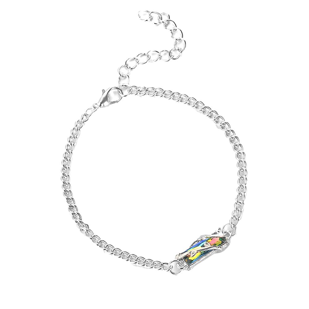 Women Geometric Square Faux Crystal Inlaid Leaf Charm Bracelet Bangle Jewelry