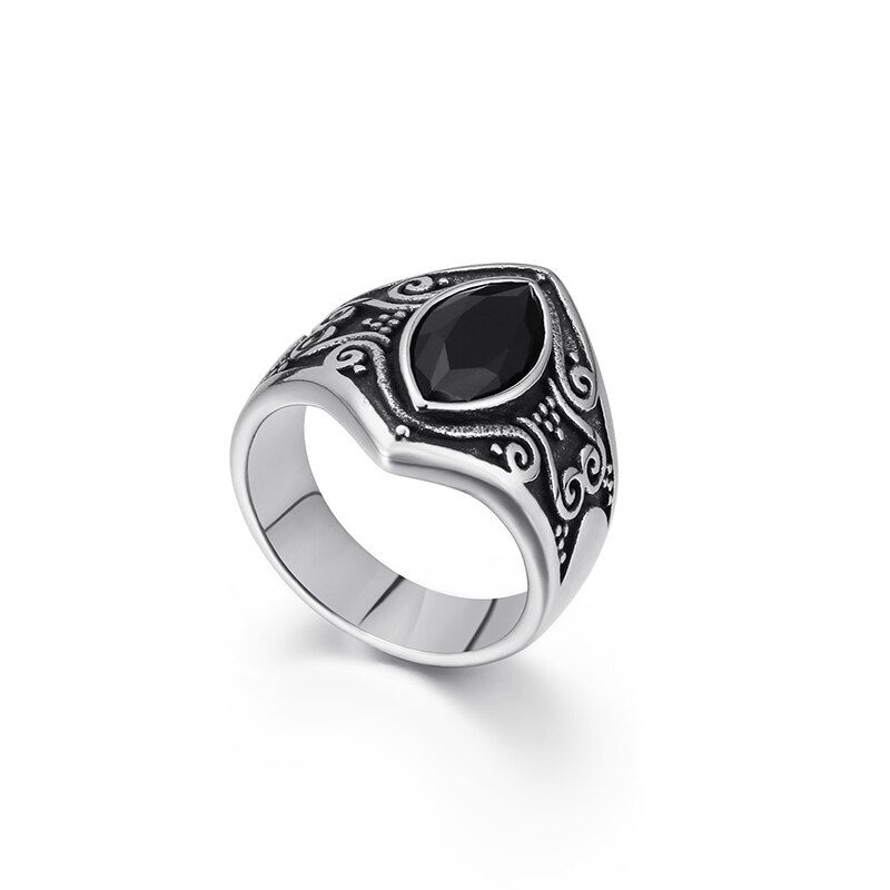 Fongten Vintage Stainless Steel Ring Black Red White Zircon Retro Dainty Male Ring Gothic Style Bff Men Fashion Jewelry