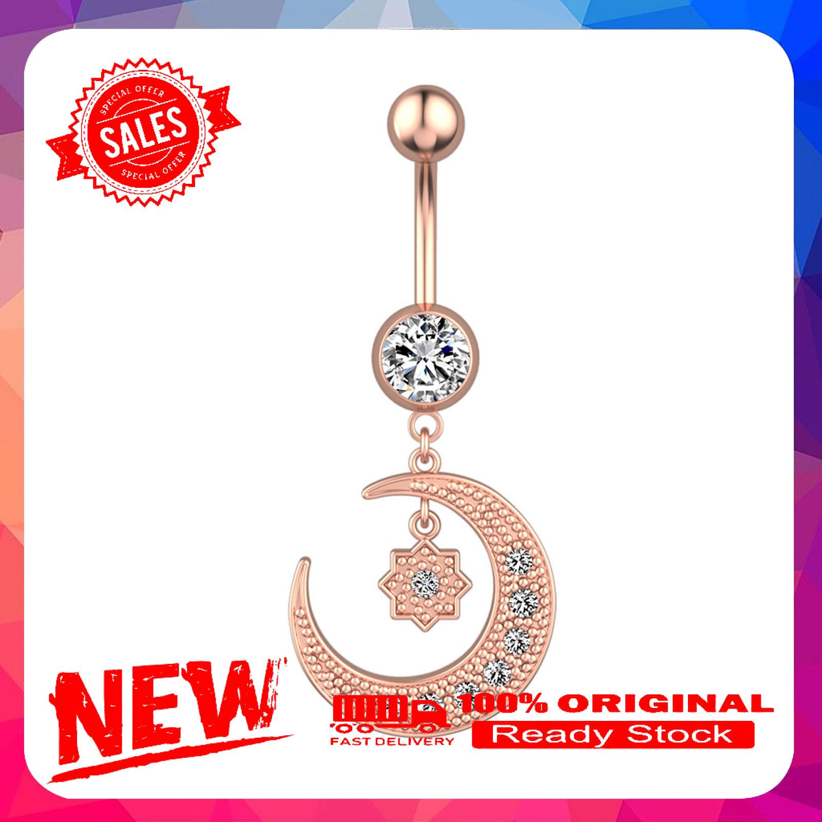 Navel Ring Rhinestone Inlaid Body Piercing Jewelry Alloy Drop Belly Stud for