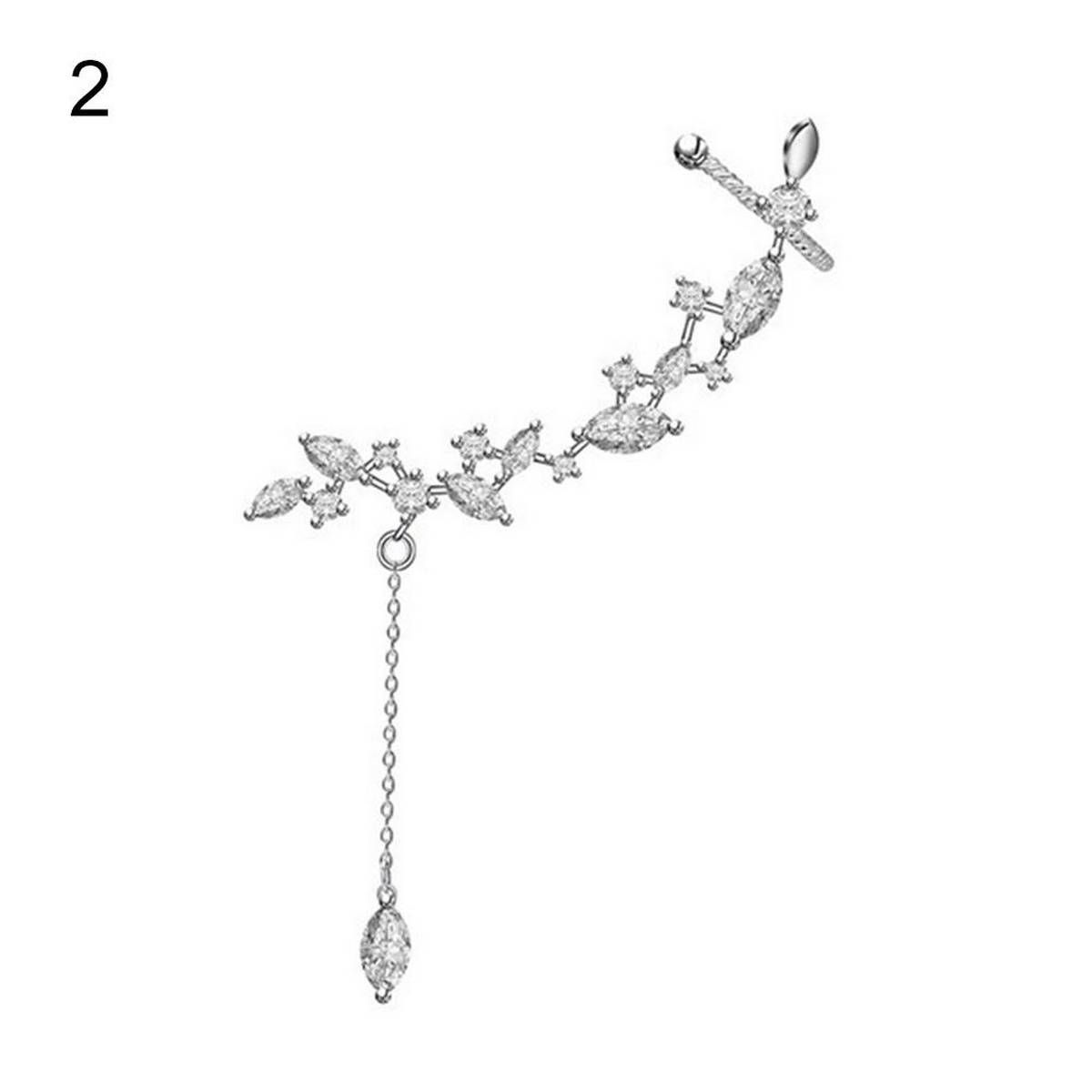 1Pc Shiny Rhinestone Inlay Flower Ear Jacket Cuff Clip Earrings Women Jewelry
