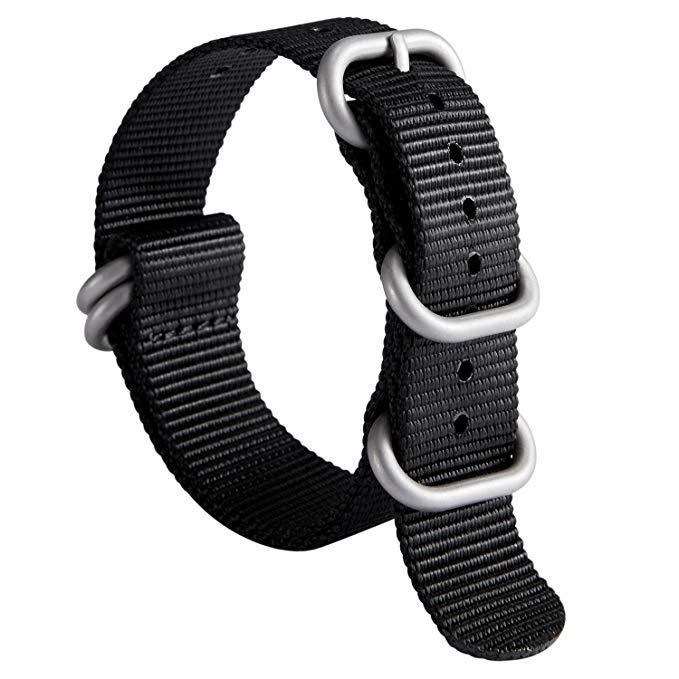 Watch Strap Thick G10 Premium Ballistic Nylon Replacement Watch Bands for Men 18mm 19mm 20mm 21mm 22mm 23mm 24mm with Heavy Duty 5 Rings Stainless Steel Buckle